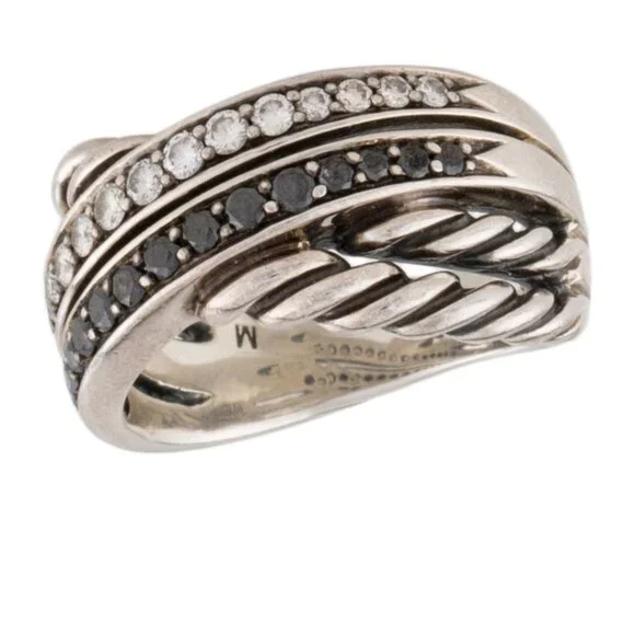 DAVID YURMAN DIAMOND 1/2 CTW STERLING SILVER CROSSOVER BAND RING - Picture 3 of 8